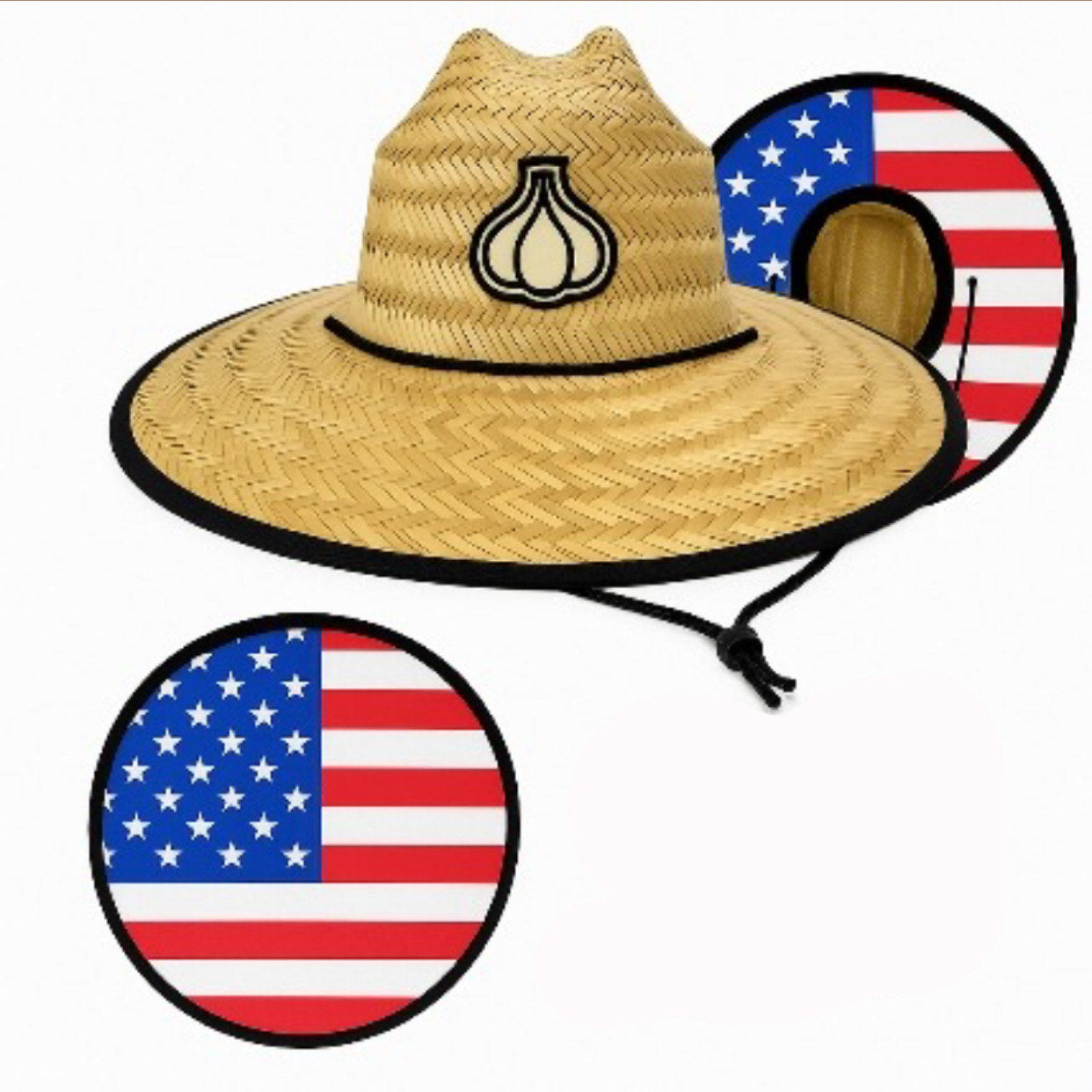 Straw Hat with Garlic Patch