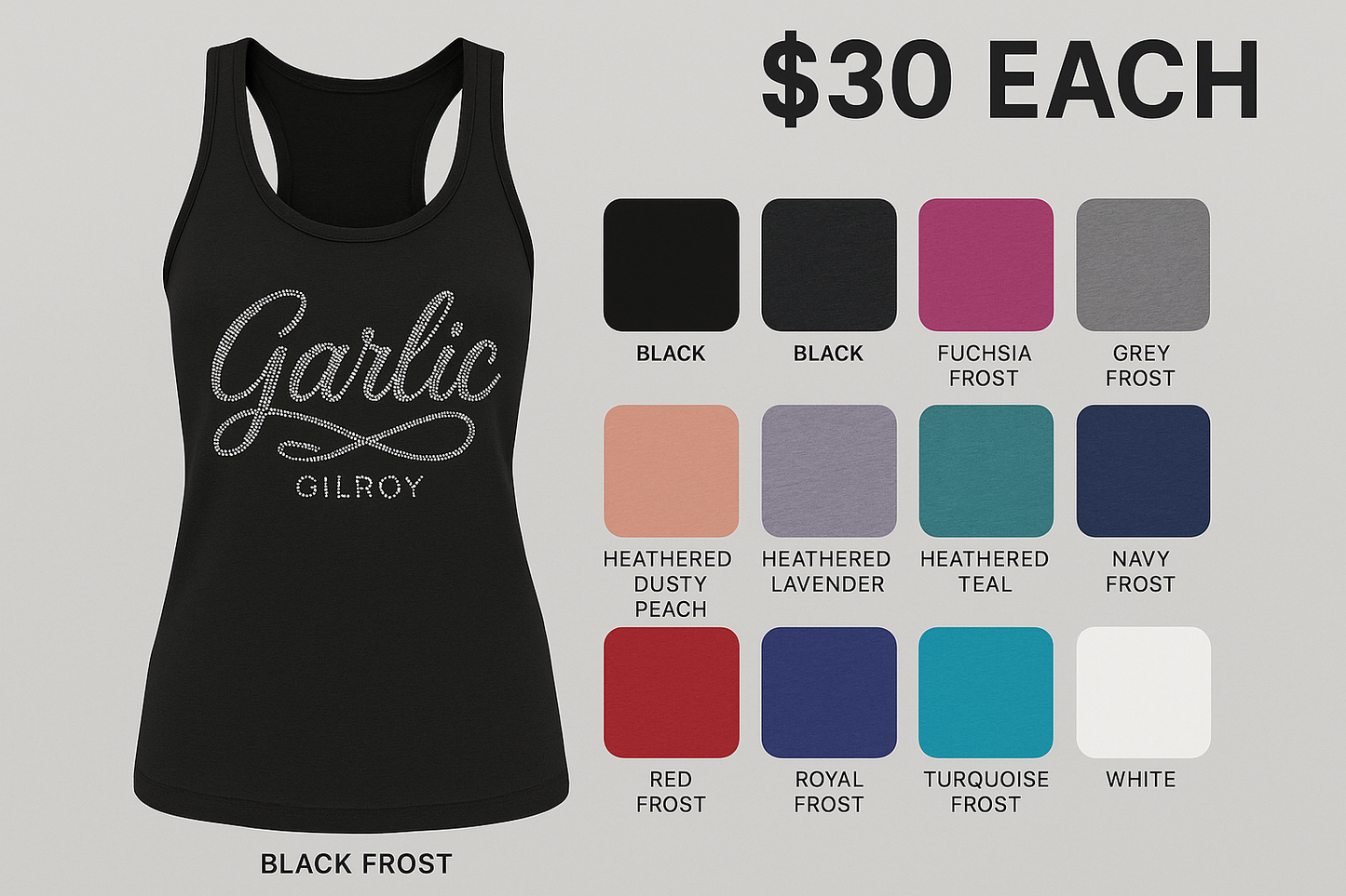 Gilroy Garlic Rhinestone tank top